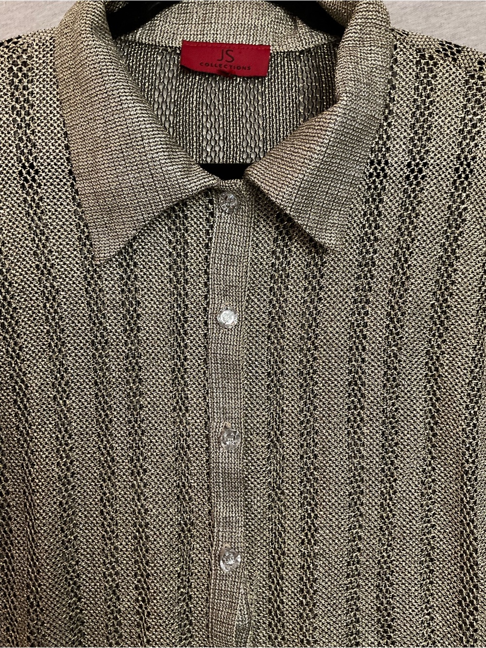 JS Collection Metallic Knit Button-Front Blouse - Picture 3 of 6
